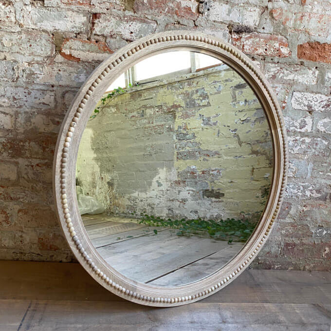 hand carved wooden circular mirror