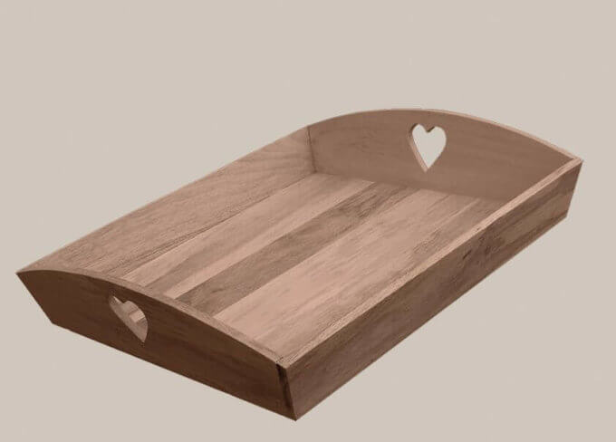 Wooden Tray with Heart Cut Out Handles